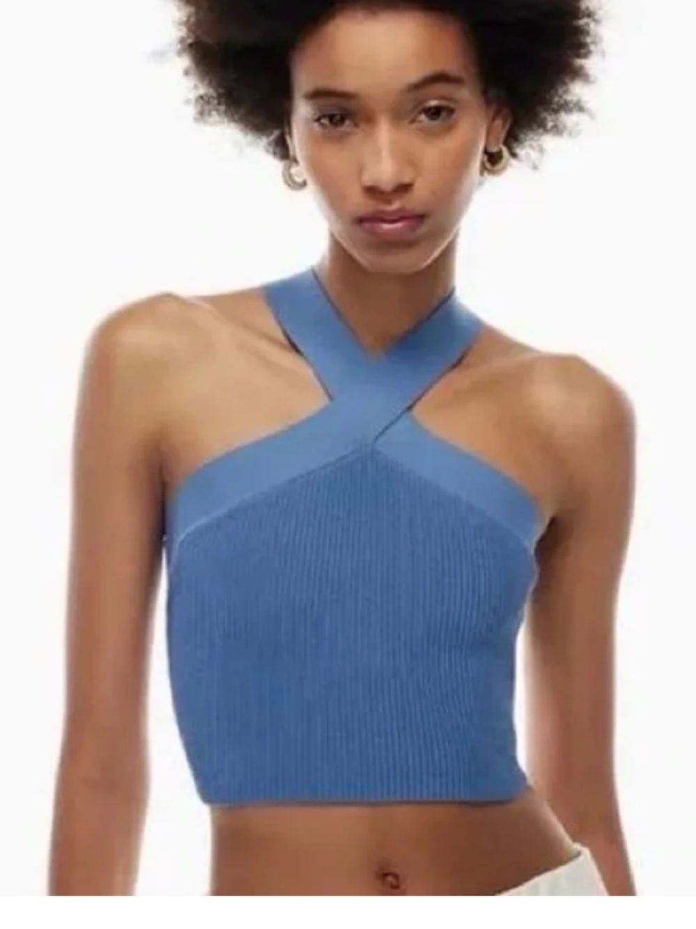 Babaton Blue Ribbed Halter V-Neck Tank